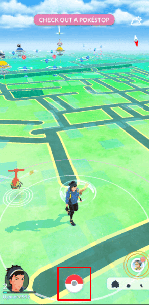 Tap on the Poke ball from the center of the bottom menu bar to open the main menu