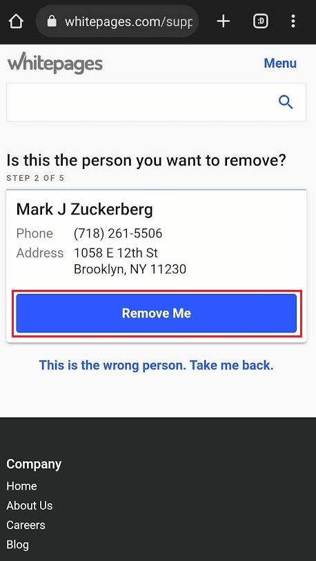 Tap on the Remove Me option