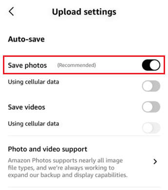 Tap on the Save photos toggle to turn it off