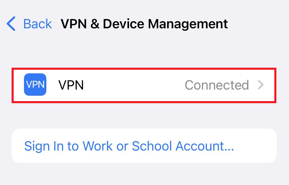 Tap on the VPN option in the VPN & Device Management menu