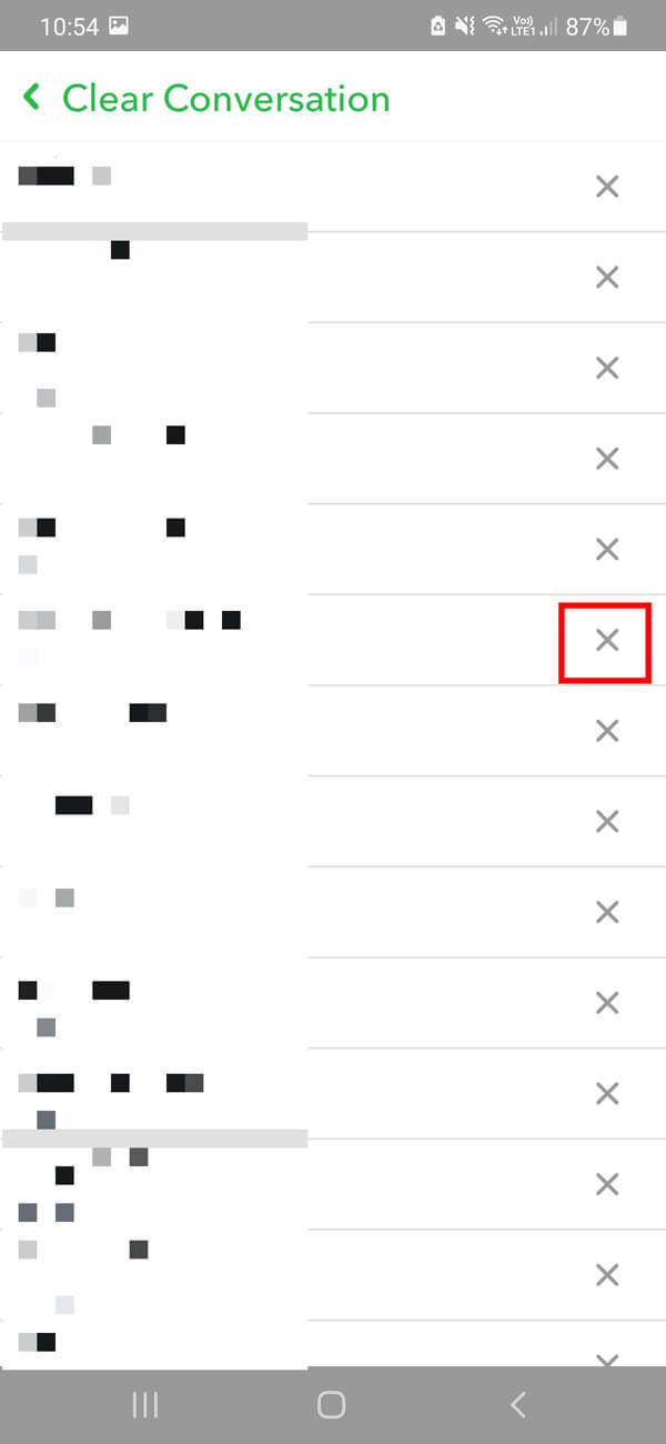 Tap on the X symbol next to the name of the conversations you wish to delete entirely from your account.