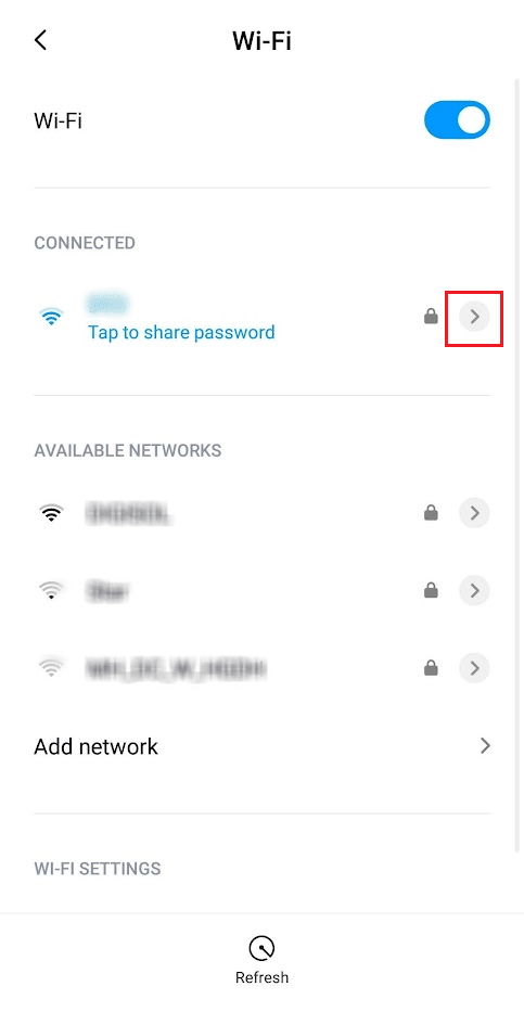 Tap on the arrow icon next to the connected Wi-Fi network | How to Find Someone's IP Address by Phone Number