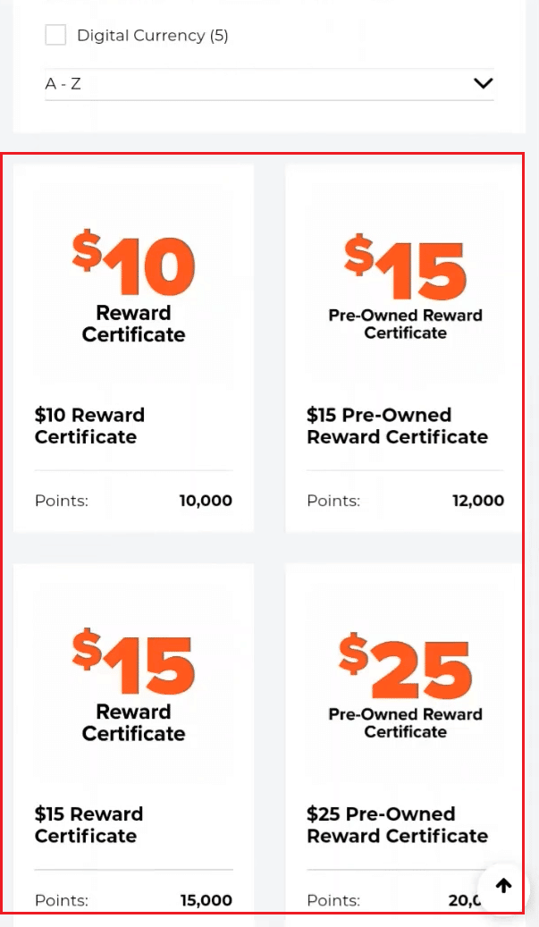 Tap on the desired Reward Certificate from the available ones to redeem | redeem GameStop coupons