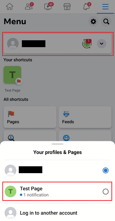 Tap on the drop-down Profile name option - desired page
