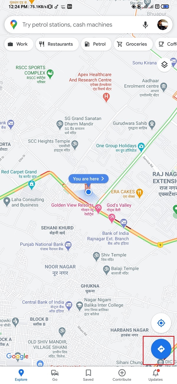 Tap on the navigation arrow. Now, you will get into navigation mode. Check The Traffic On Google Maps