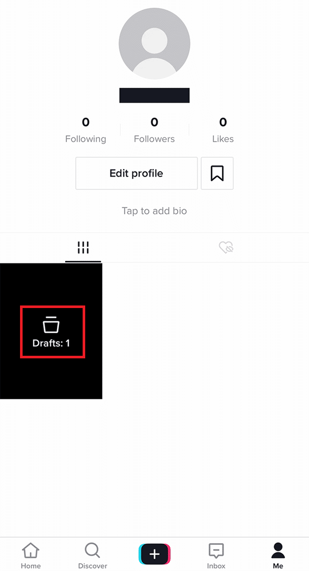 Tap on the profile icon then go to your Drafts | How to Save Your Video on TikTok Without Posting