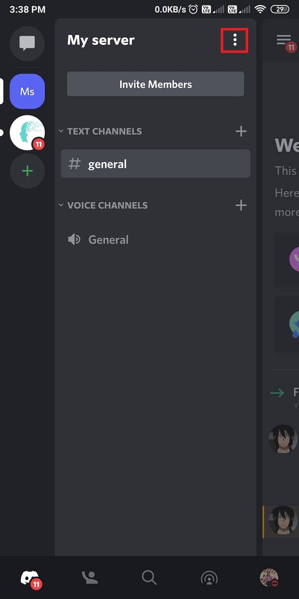 Tap on the three-dotted icon next to the server name to open the menu | How to Leave a Discord Server