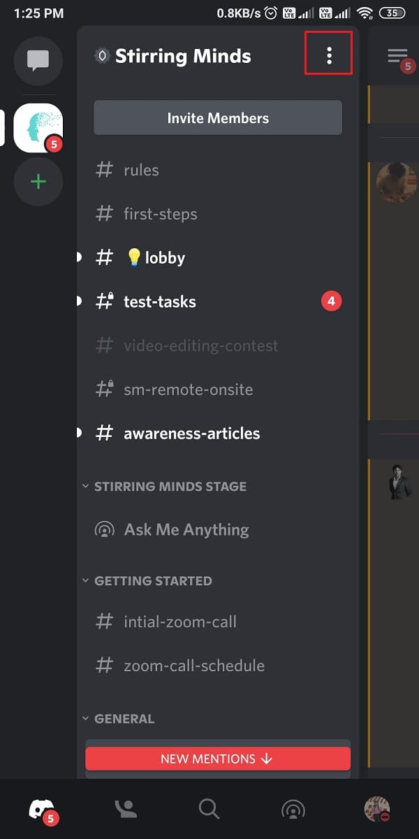 Tap on the three-dotted icon visible at the top of the screen | How to Disable Discord Notifications