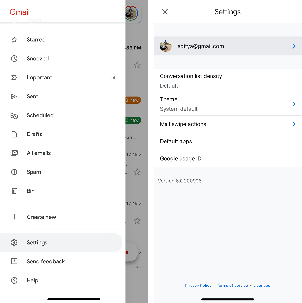 Tap on the three horizontal lines under Gmail app then select Settings