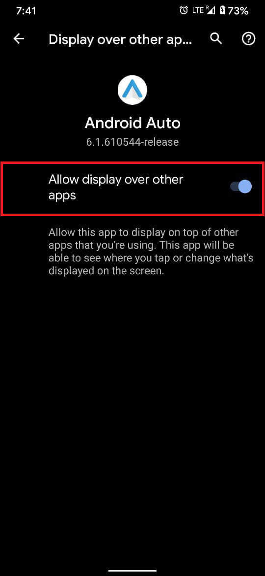 Tap on the toggle switch in front of the option titled ‘Allow display over other apps’.