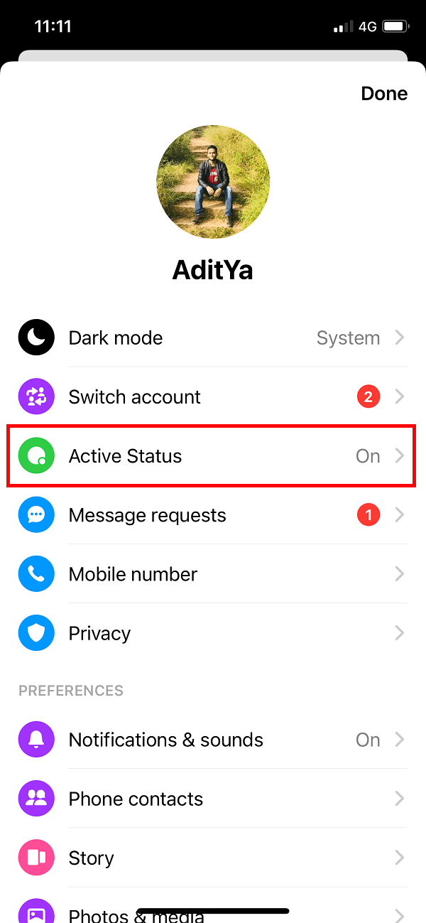 Tap on your Profile icon at the top left corner then tap on Active Status