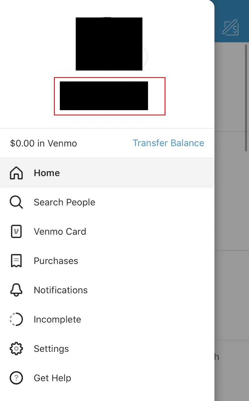 Tap on your Profile name from the top of the menu | verify my email with Venmo