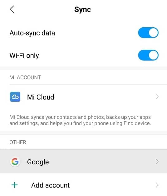 On your phone account settings tap on ‘Google’