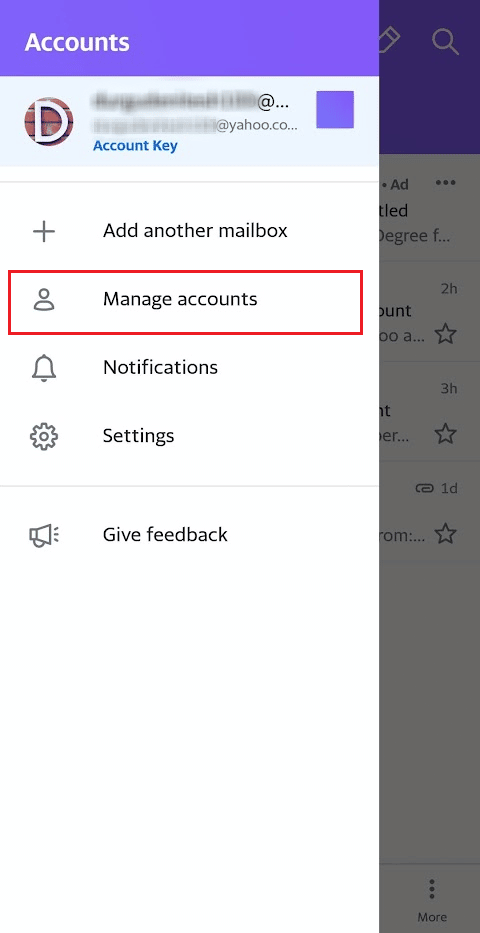 Tap the Manage accounts option | How to Change Phone Number on Yahoo Mail