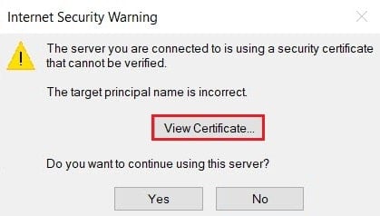 fare clic su Visualizza certificato