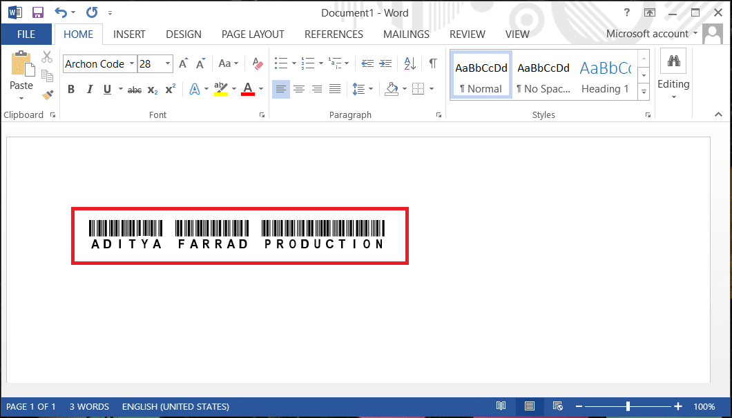 The text will automatically be converted into the barcode