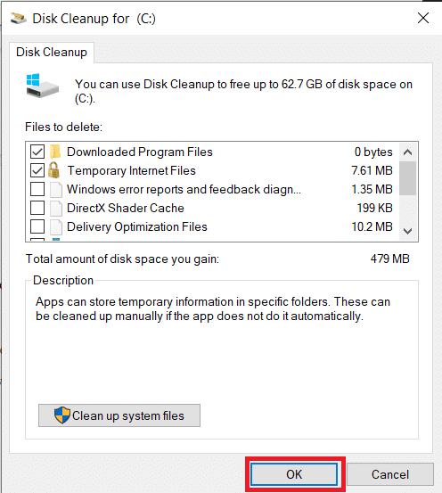 Tick the box next to the files want to delete and click on OK to delete