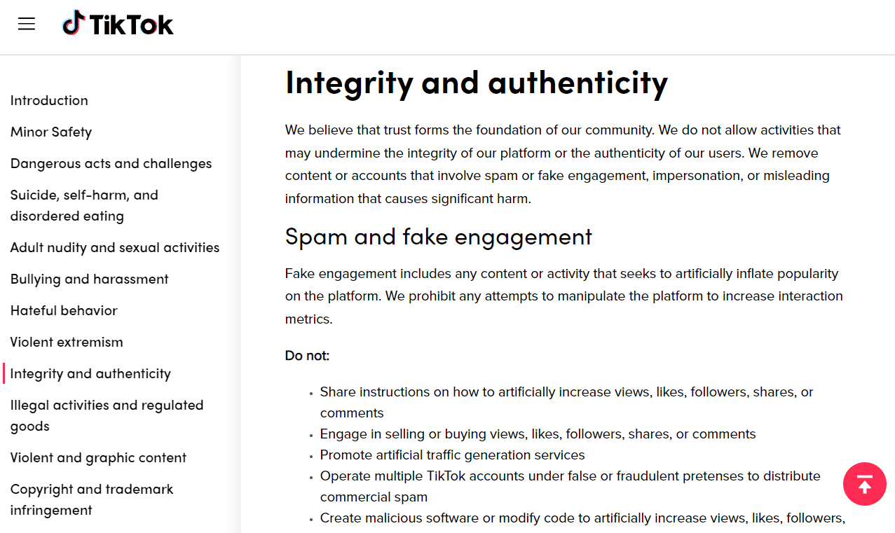 TikTok Integrity and authenticity policy