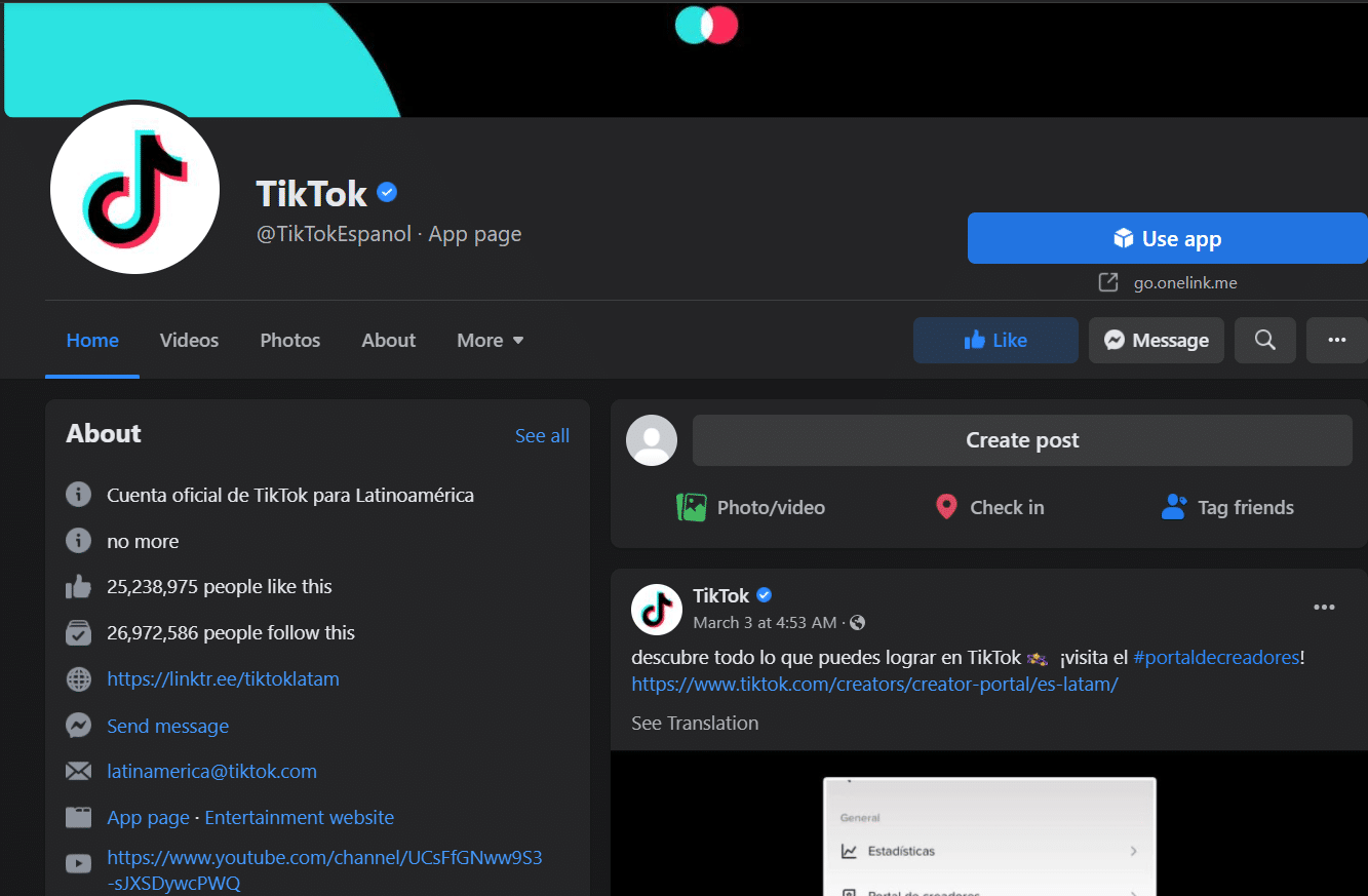 TikTok facebook page