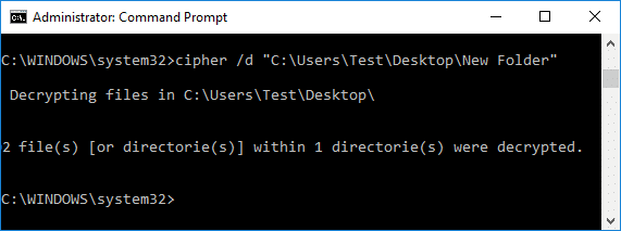 To Decrypt a Folder using the following command into cmd