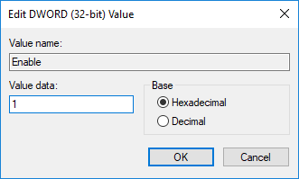 To Enable Disk Quota set the value of DWORD to 1 & to disable set it to 0