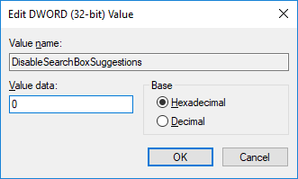 To Enable File Explorer Search History in Windows 10 set the value to 0