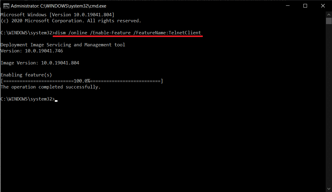 To Enable Telnet Command Line type the command in the command promt.