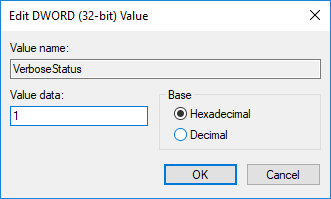 To Enable Verbose set the value of VerboseStatus DWORD to 1