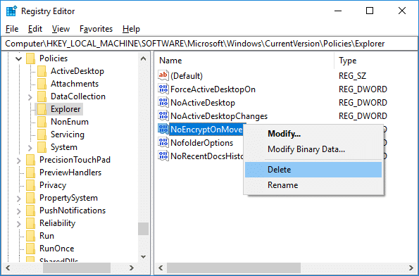 To Enable the auto Encrypt feature, simply delete NoEncryptOnMove DWORD