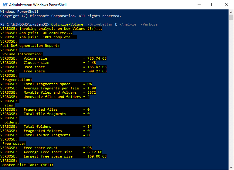 To Optimize and Defragment Drives Using PowerShell use the following command