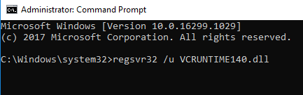 To Re-register vcruntime140.dll type the command