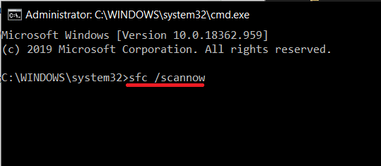 To Repair Corrupt System Files type the command in the Command Prompt