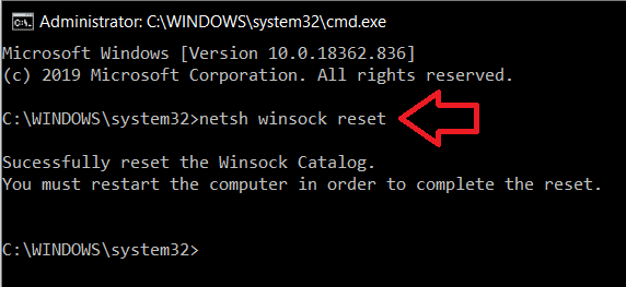 To Reset Network Adapter type the command in the command prompt
