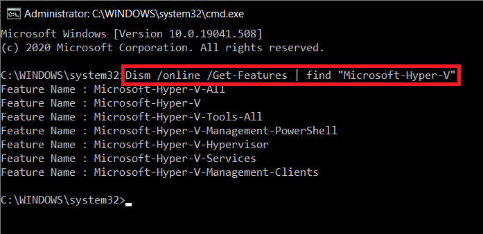 To configure Hyper-V type the command in the Command Prompt