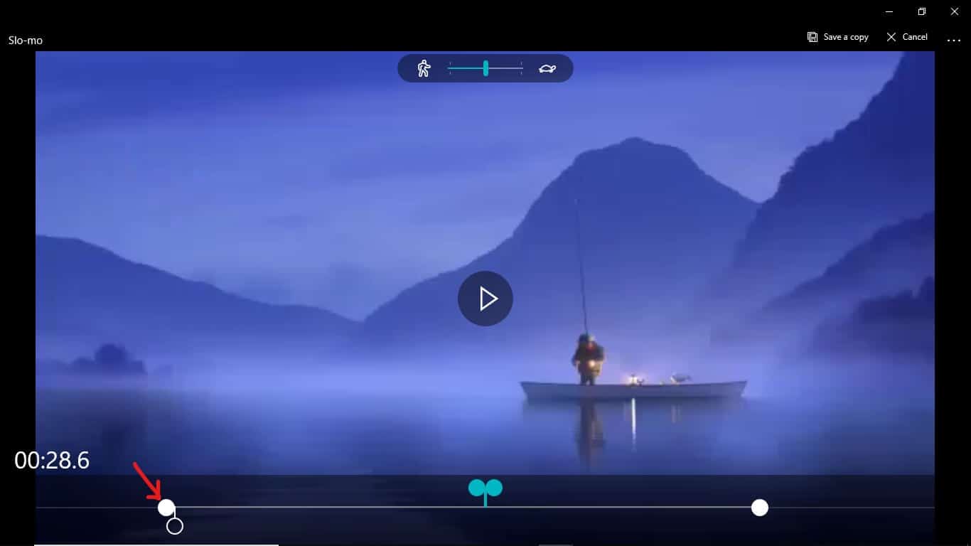 To create the slo-mo, select and drag the two handles available at the playback bar