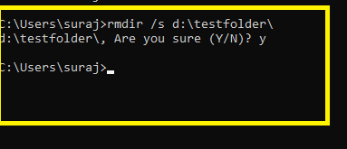 To delete the folder type the command in the command prompt