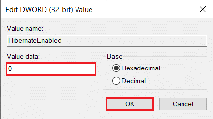 To disable Hibernation, type 0 in the text box under Value Data | Enable or Disable Hibernation on Windows 10