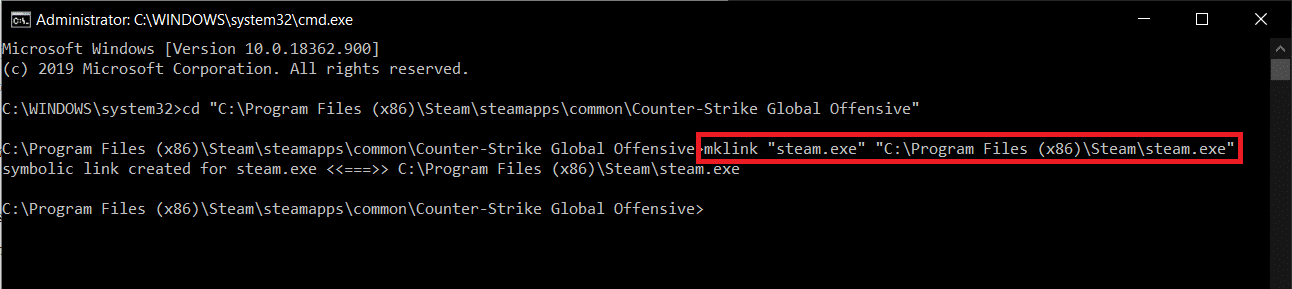 To link Steam to the problematic type the command in the Command Prompt