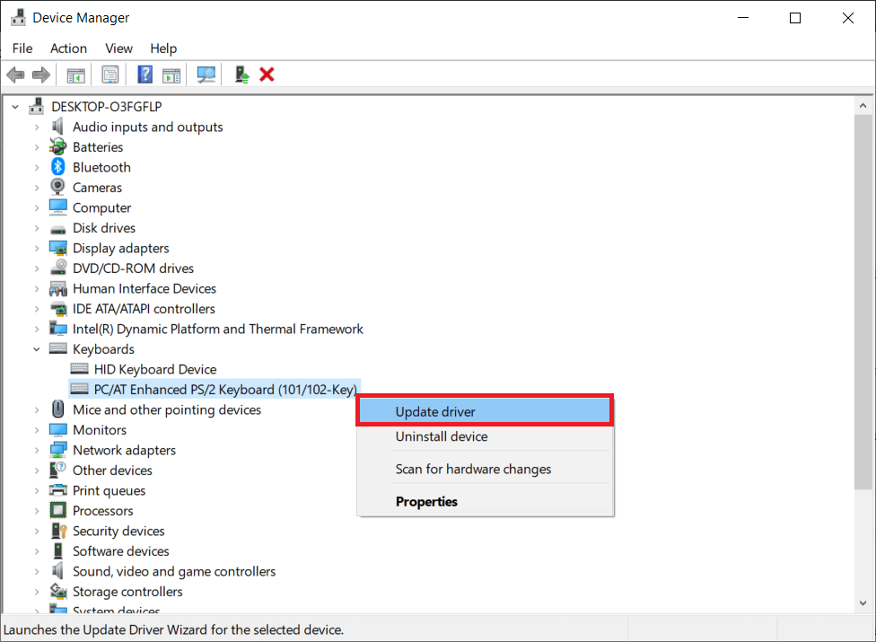 Right-click on your keyboard entry and choose Update driver | Fix Function keys not working in Windows 10