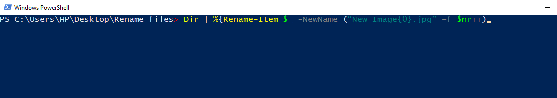 To rename all the files of the folder by the same name, type the command in the Windows PowerShell