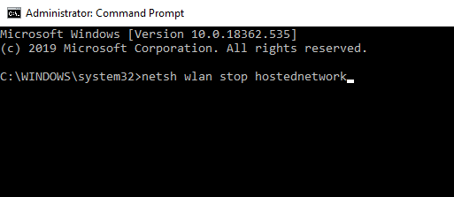 To stop the newly created wireless network type the command in the command prompt