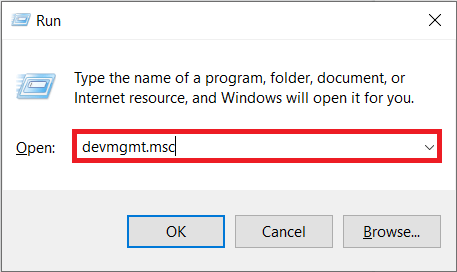 Kirjoita run-komentoruutuun devmgmt.msc (Windows-näppäin + R) ja paina Enter