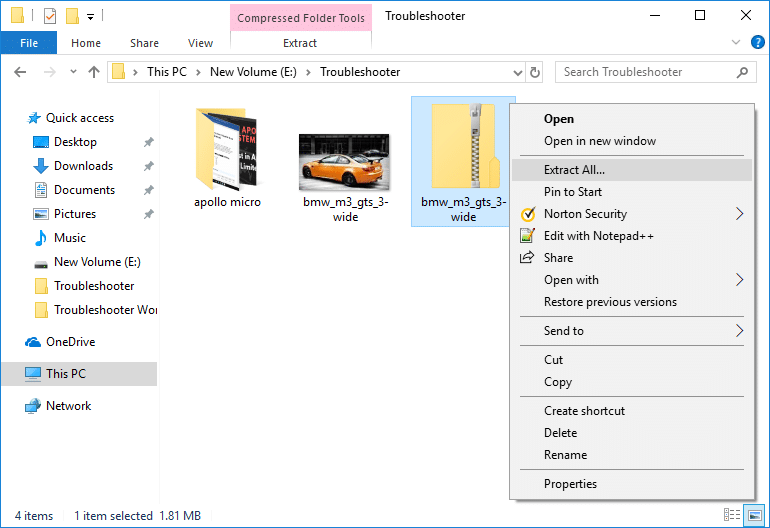 To unzip the zip file right-click on the zip file & select Extract All