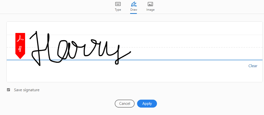 To use this option to draw your signature, simply select Draw