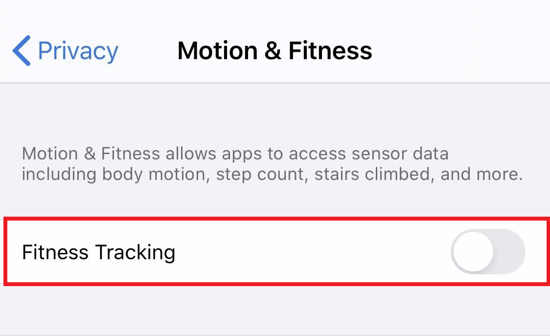 Toggle off Fitness Tracking option in the Motion & Fitness menu