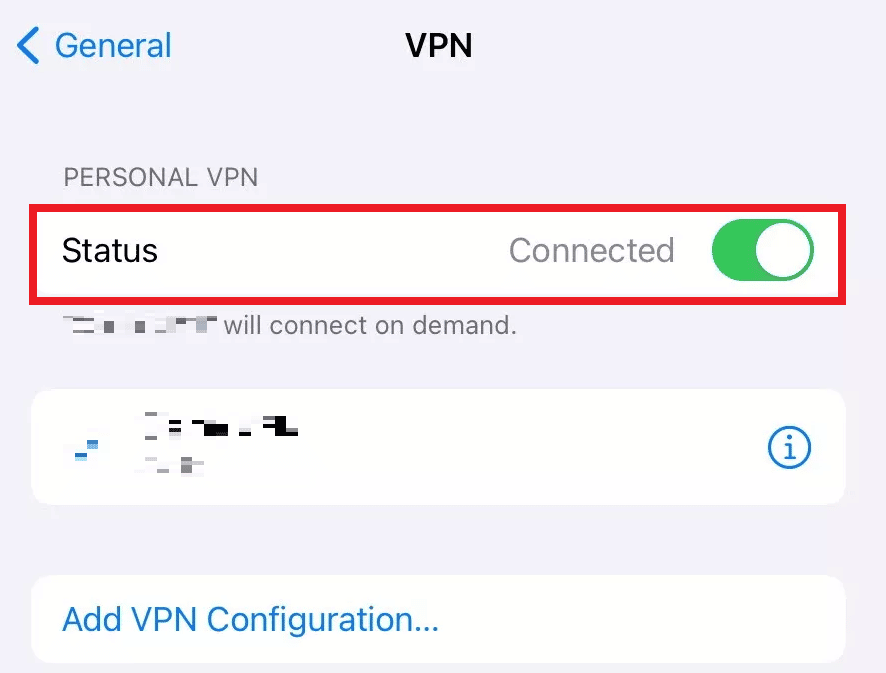 Toggle off the Status slider under the PERSONAL VPN section