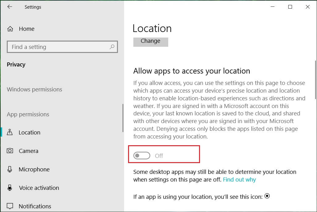 Toggle off the apps access to your location