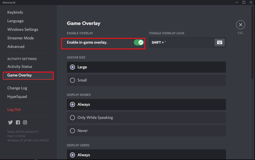 Toggle off the option titled Enable in-game overlay | How to Disable Discord Overlay
