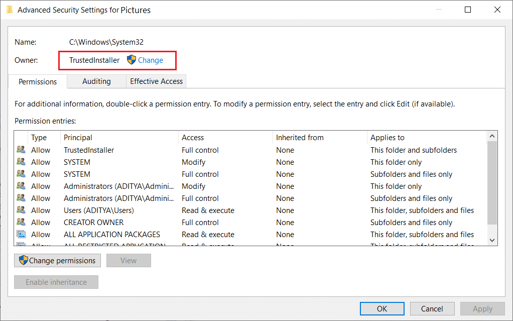 TrustedInstaller has the Full Control on this particular file or folder