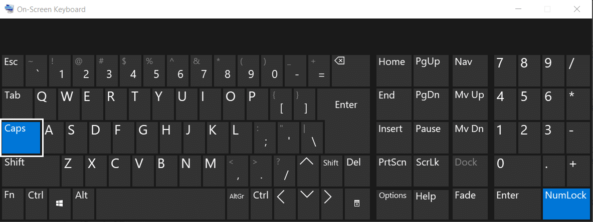 Desactivar el bloqueo de mayúsculas mediante el teclado en pantalla